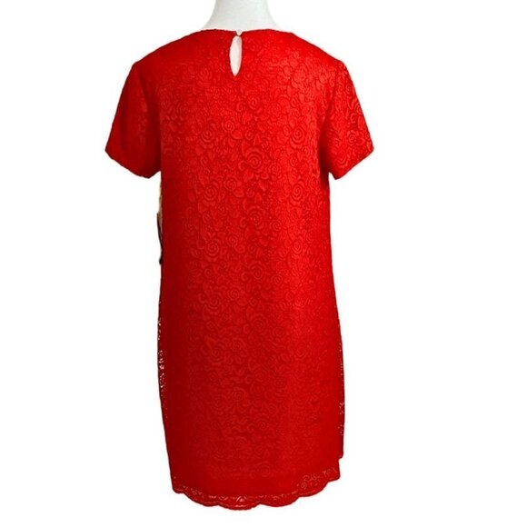 NWT CECE BY CYNTHIA STEFFE RED LACE SHORT SLEEVE SHIFT SCALLOPED DRESS - 8 - Picture 3 of 9